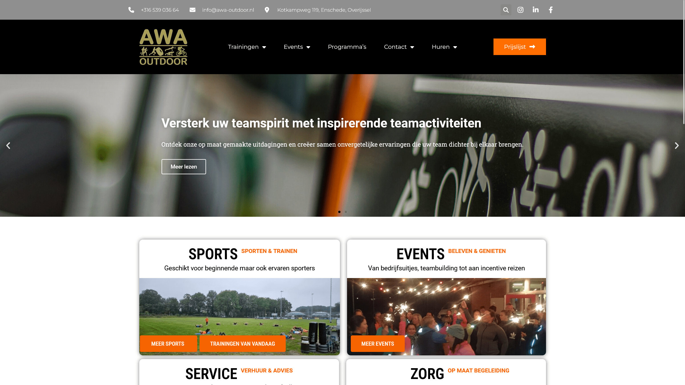 AWA outdoor screenshot van de home pagina