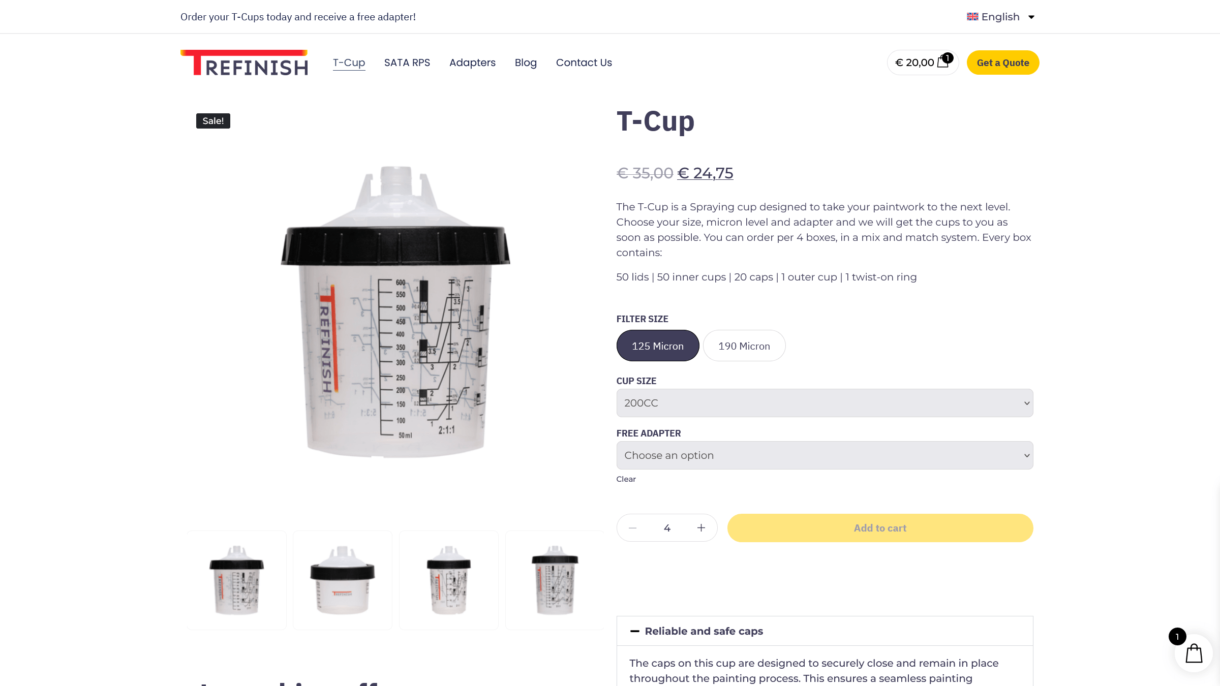 T-Refinish screenshot van een product pagina.