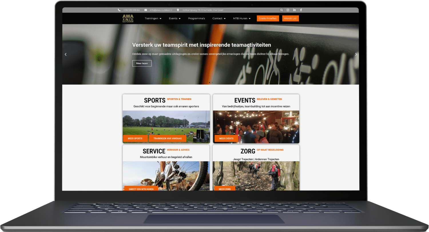 Laptop voorbeeld van een website laten maken in Enschede voor AWA