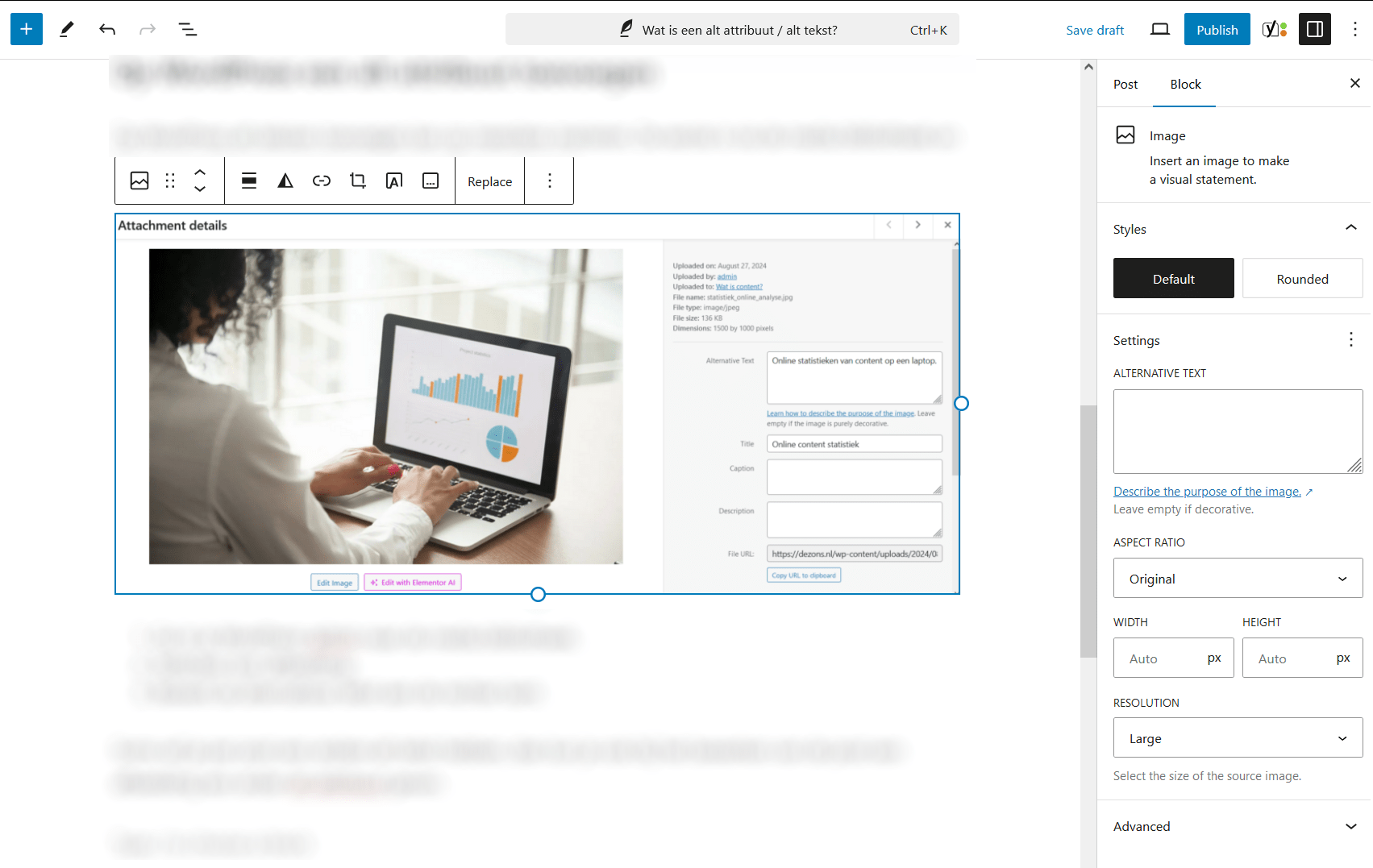 Alt attribuut aanpassen op een WordPress blogpost.